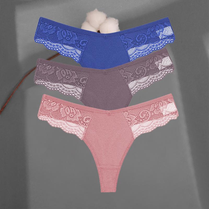 3 Teile/satz frauen Baumwolle Thongs Spitze Bikini Unterhose S-XL Damen G-string Unterwäsche Weiche Tanga Höschen Weibliche Dessous L von Joom DACH