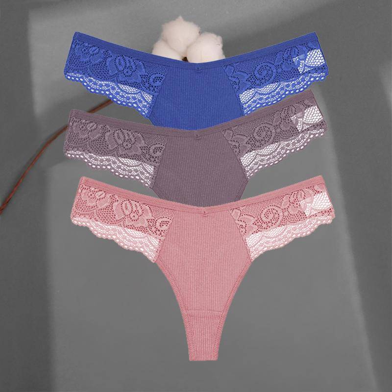 3 Teile/satz frauen Baumwolle Thongs Spitze Bikini Unterhose S-XL Damen G-string Unterwäsche Weiche Tanga Höschen Weibliche Dessous L von Joom DACH