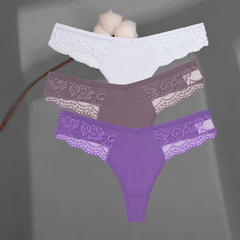 3 Teile/satz frauen Baumwolle Thongs Spitze Bikini Unterhose S-XL Damen G-string Unterwäsche Weiche Tanga Höschen Weibliche Dessous L von Joom DACH