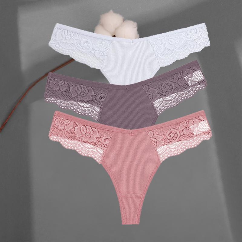 3 Teile/satz frauen Baumwolle Thongs Spitze Bikini Unterhose S-XL Damen G-string Unterwäsche Weiche Tanga Höschen Weibliche Dessous S von Joom DACH
