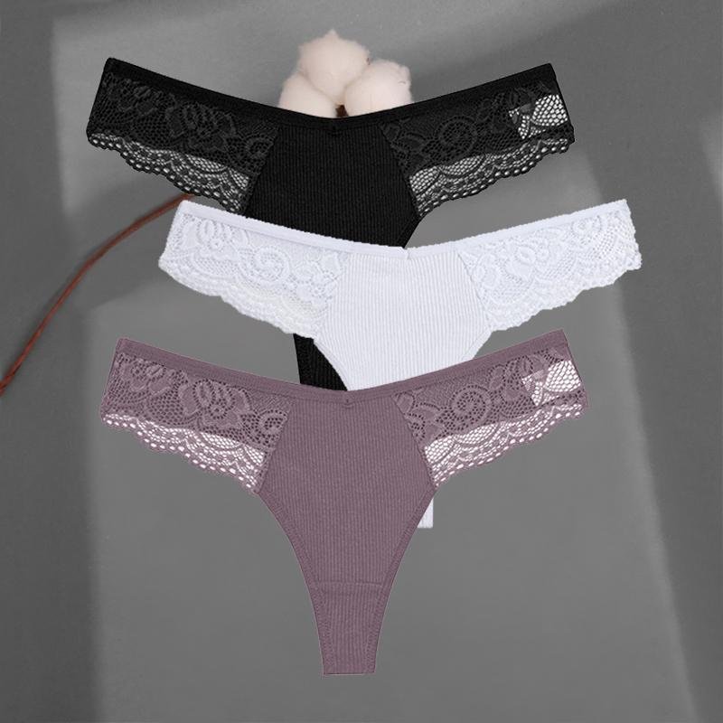 3 Teile/satz frauen Baumwolle Thongs Spitze Bikini Unterhose S-XL Damen G-string Unterwäsche Weiche Tanga Höschen Weibliche Dessous S von Joom DACH