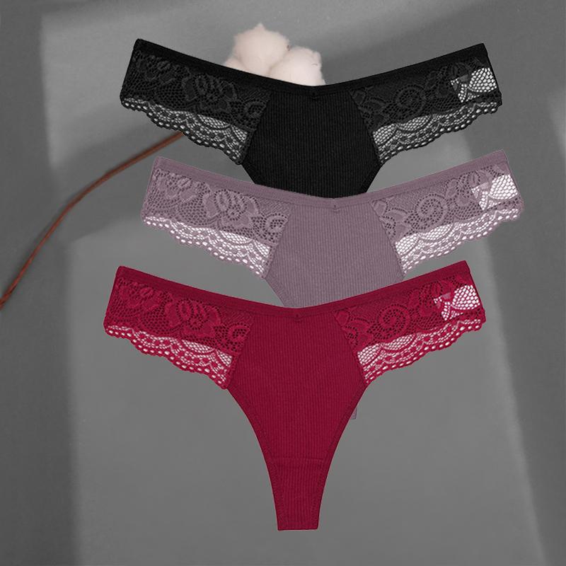 3 Teile/satz frauen Baumwolle Thongs Spitze Bikini Unterhose S-XL Damen G-string Unterwäsche Weiche Tanga Höschen Weibliche Dessous S von Joom DACH