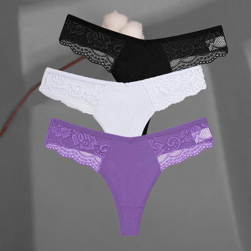 3 Teile/satz frauen Baumwolle Thongs Spitze Bikini Unterhose S-XL Damen G-string Unterwäsche Weiche Tanga Höschen Weibliche Dessous XL von Joom DACH