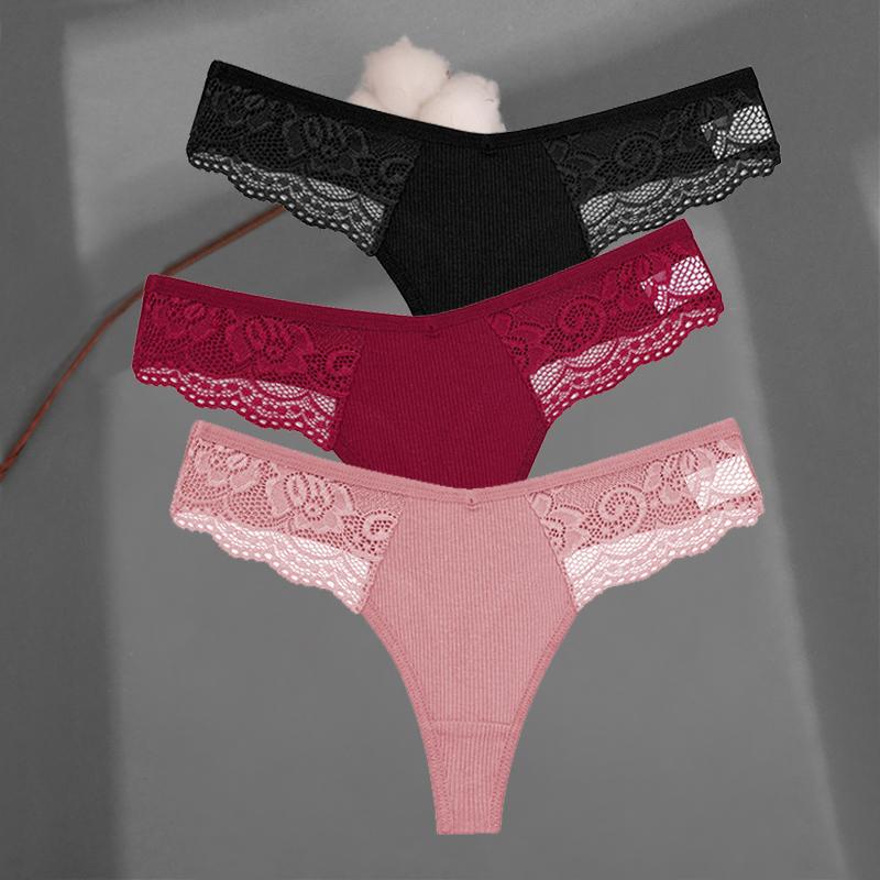 3 Teile/satz frauen Baumwolle Thongs Spitze Bikini Unterhose S-XL Damen G-string Unterwäsche Weiche Tanga Höschen Weibliche Dessous XL von Joom DACH