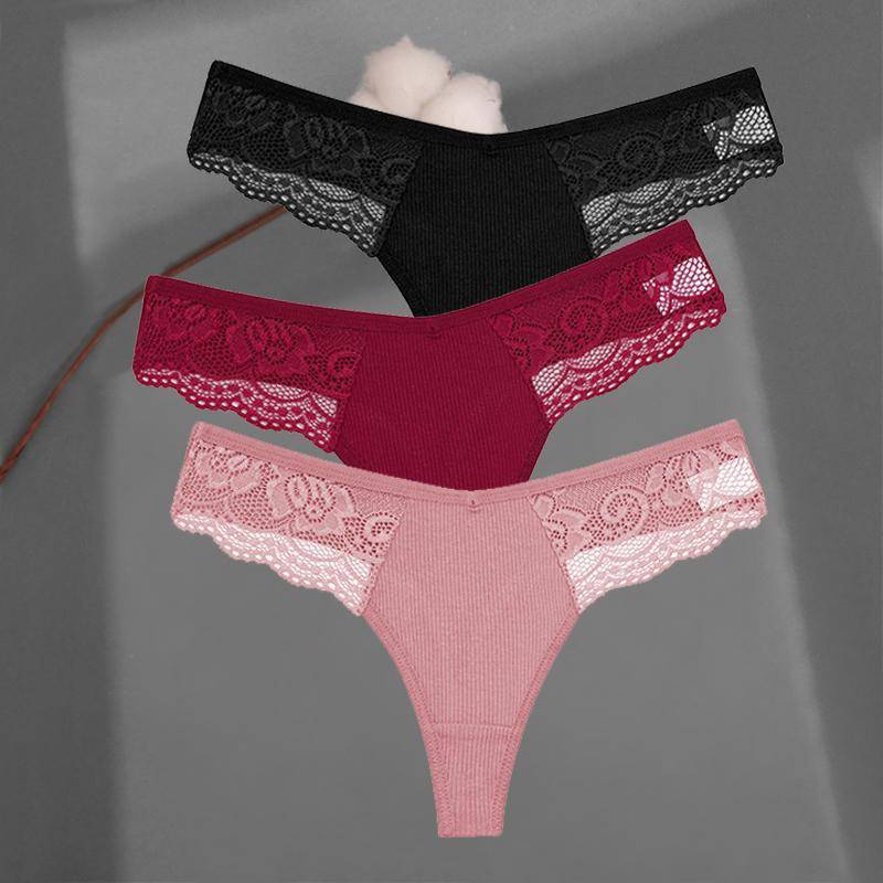 3 Teile/satz frauen Baumwolle Thongs Spitze Bikini Unterhose S-XL Damen G-string Unterwäsche Weiche Tanga Höschen Weibliche Dessous XL von Joom DACH