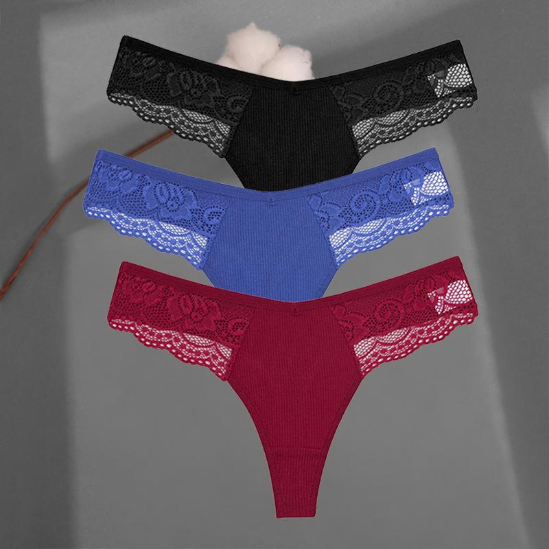 3 Teile/satz frauen Baumwolle Thongs Spitze Bikini Unterhose S-XL Damen G-string Unterwäsche Weiche Tanga Höschen Weibliche Dessous XL von Joom DACH