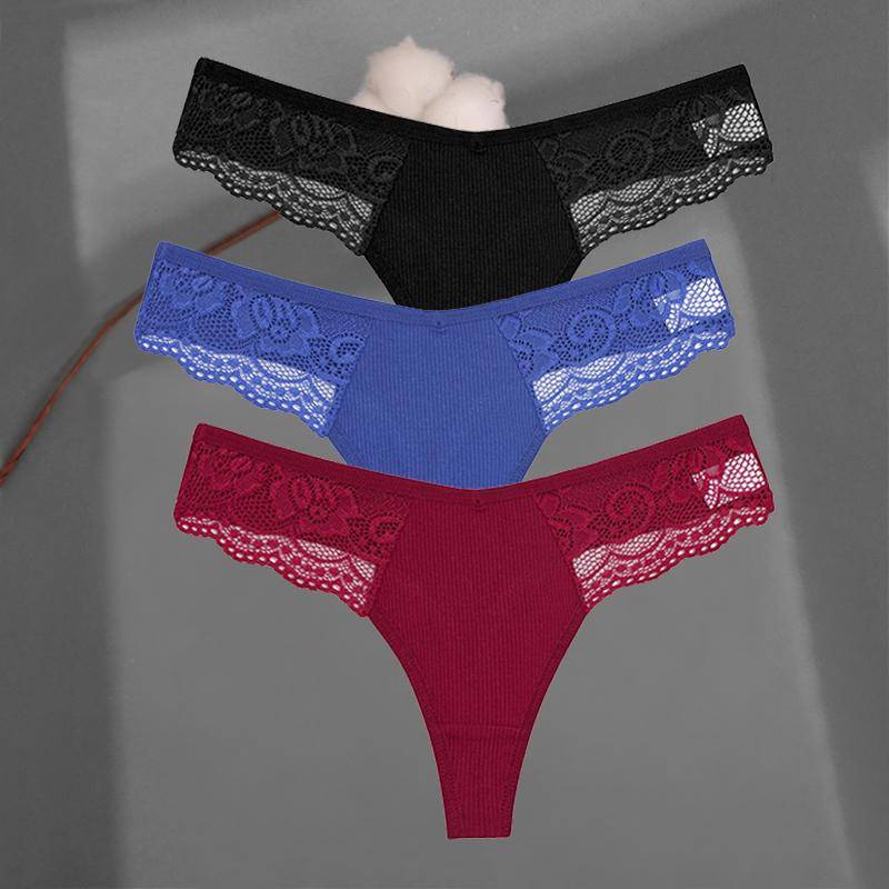 3 Teile/satz frauen Baumwolle Thongs Spitze Bikini Unterhose S-XL Damen G-string Unterwäsche Weiche Tanga Höschen Weibliche Dessous XL von Joom DACH