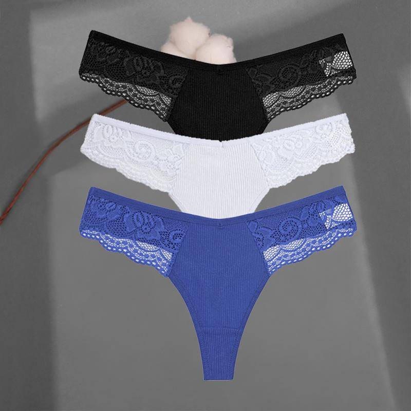 3 Teile/satz frauen Baumwolle Thongs Spitze Bikini Unterhose S-XL Damen G-string Unterwäsche Weiche Tanga Höschen Weibliche Dessous XL von Joom DACH