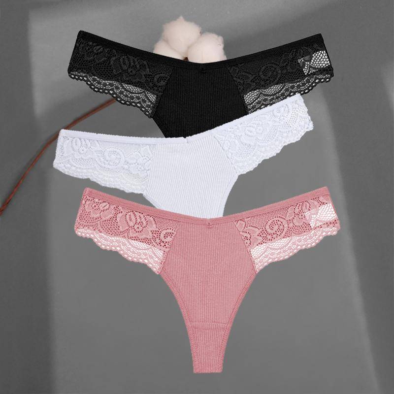 3 Teile/satz frauen Baumwolle Thongs Spitze Bikini Unterhose S-XL Damen G-string Unterwäsche Weiche Tanga Höschen Weibliche Dessous XL von Joom DACH