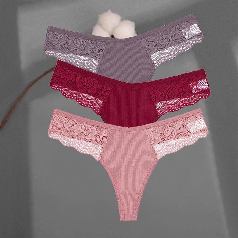 3 Teile/satz frauen Baumwolle Thongs Spitze Bikini Unterhose S-XL Damen G-string Unterwäsche Weiche Tanga Höschen Weibliche Dessous XL von Joom DACH