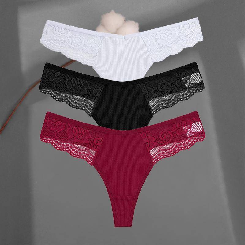 3 Teile/satz frauen Baumwolle Thongs Spitze Bikini Unterhose S-XL Damen G-string Unterwäsche Weiche Tanga Höschen Weibliche Dessous XL von Joom DACH