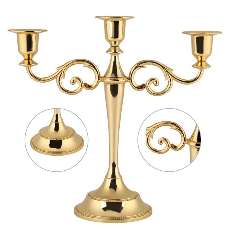 3 arme Metall Kerze Halter Europäischen Stil Leuchter Hochzeit Kerzenhalter Home Decor (Gold) von Joom DACH