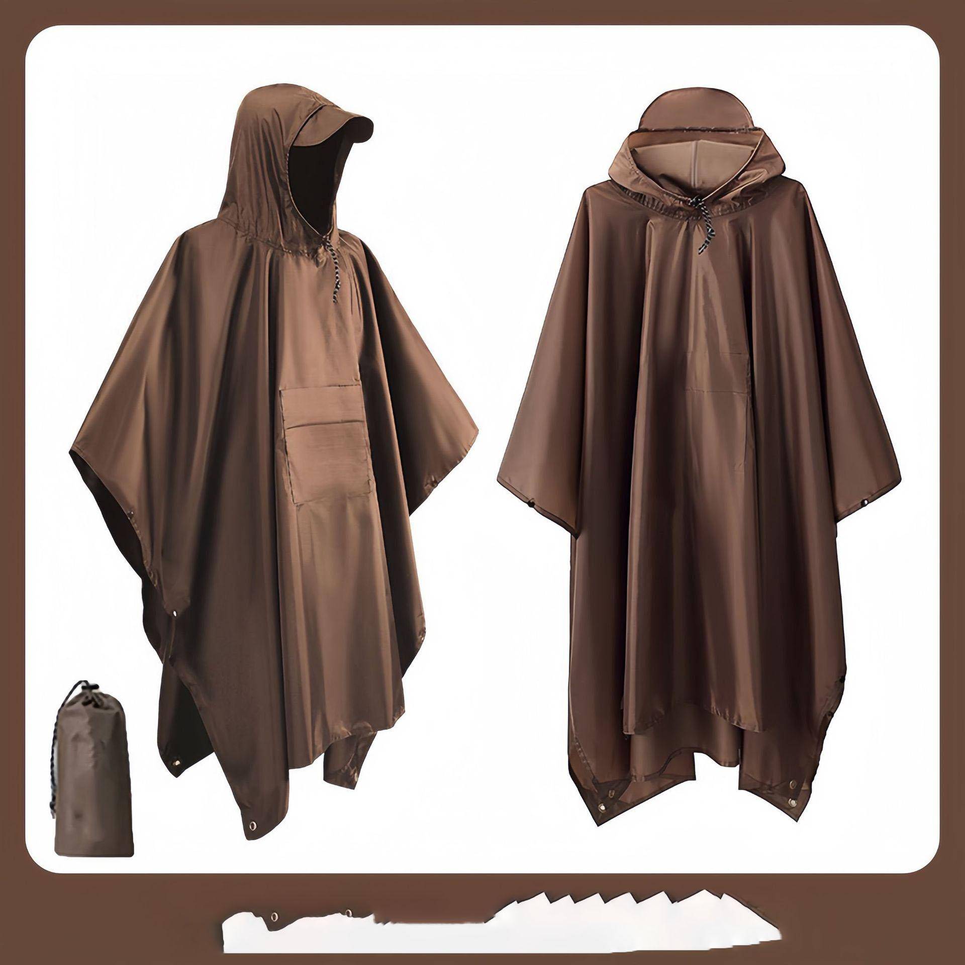 3-in-1 wasserdichter langer Regenmantel für Erwachsene, Damen und Herren, Regenmanteljacke mit Kapuze, Poncho für Outdoor-Wanderungen, Reisen, Angeln, Regenbekleidung One Size braun von Joom DACH