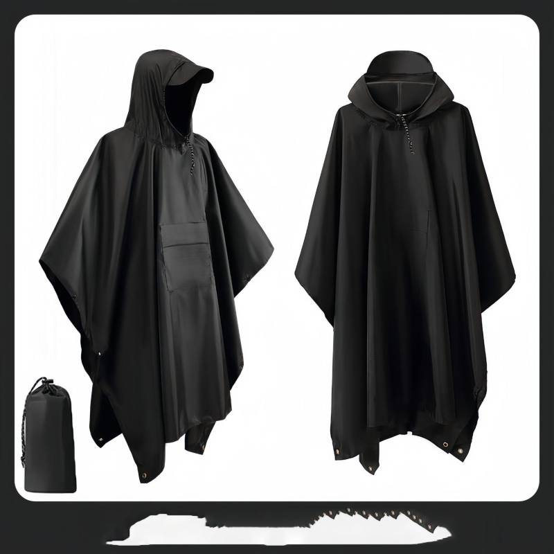 3-in-1 wasserdichter langer Regenmantel für Erwachsene, Damen und Herren, Regenmanteljacke mit Kapuze, Poncho für Outdoor-Wanderungen, Reisen, Angeln, Regenbekleidung One Size schwarz von Joom DACH