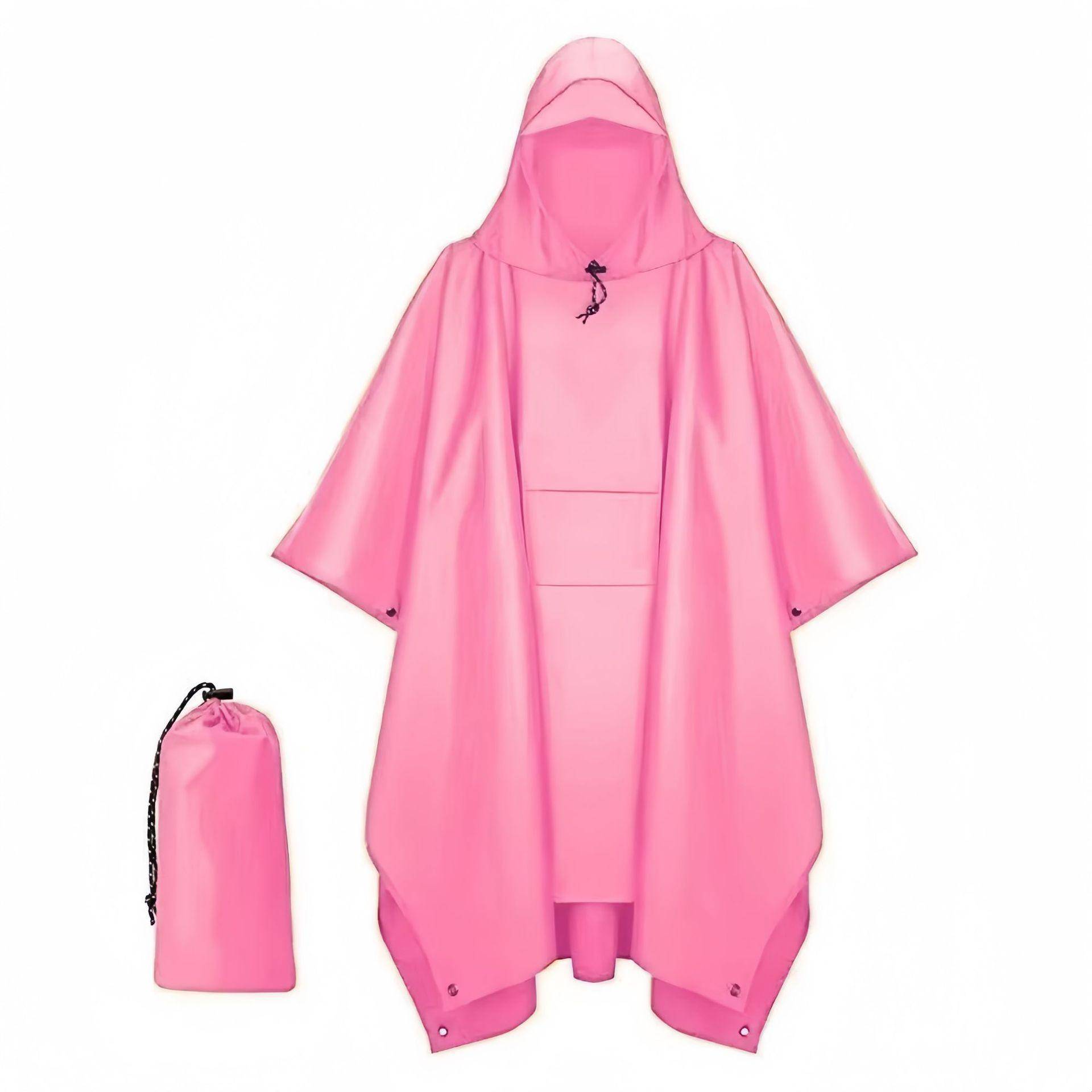 3-in-1 wasserdichter langer Regenmantel für Erwachsene, Damen und Herren, Regenmanteljacke mit Kapuze, Poncho für Outdoor-Wanderungen, Reisen, Angeln, Regenbekleidung One Size rosa von Joom DACH
