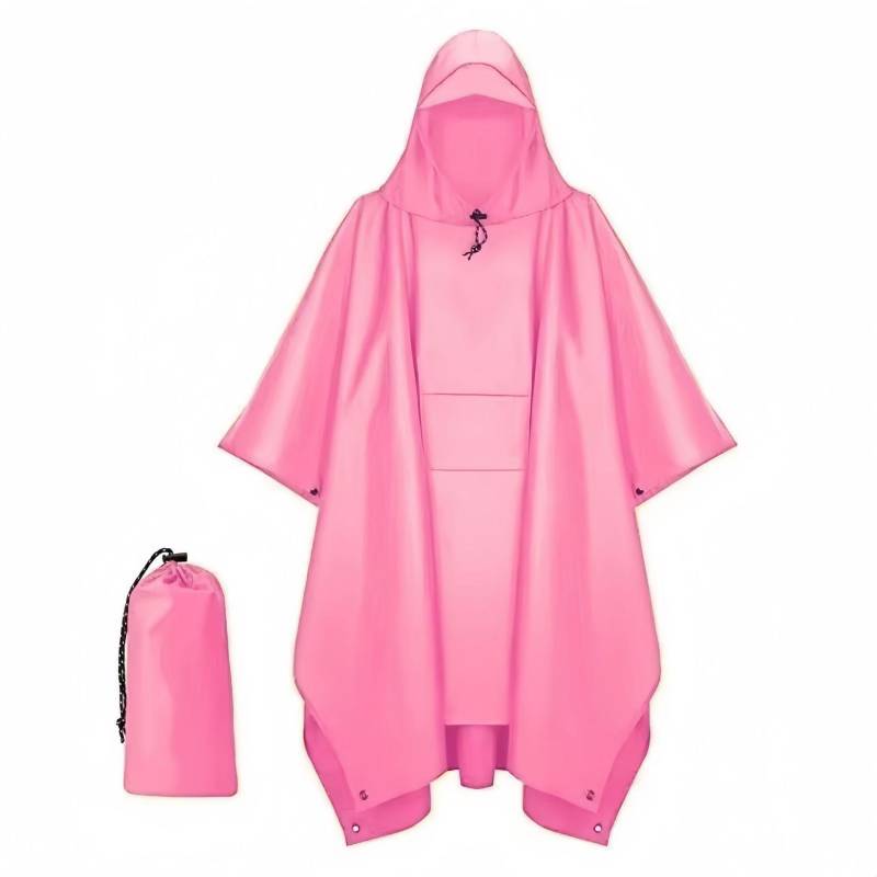 3-in-1 wasserdichter langer Regenmantel für Erwachsene, Damen und Herren, Regenmanteljacke mit Kapuze, Poncho für Outdoor-Wanderungen, Reisen, Angeln, Regenbekleidung One Size rosa von Joom DACH