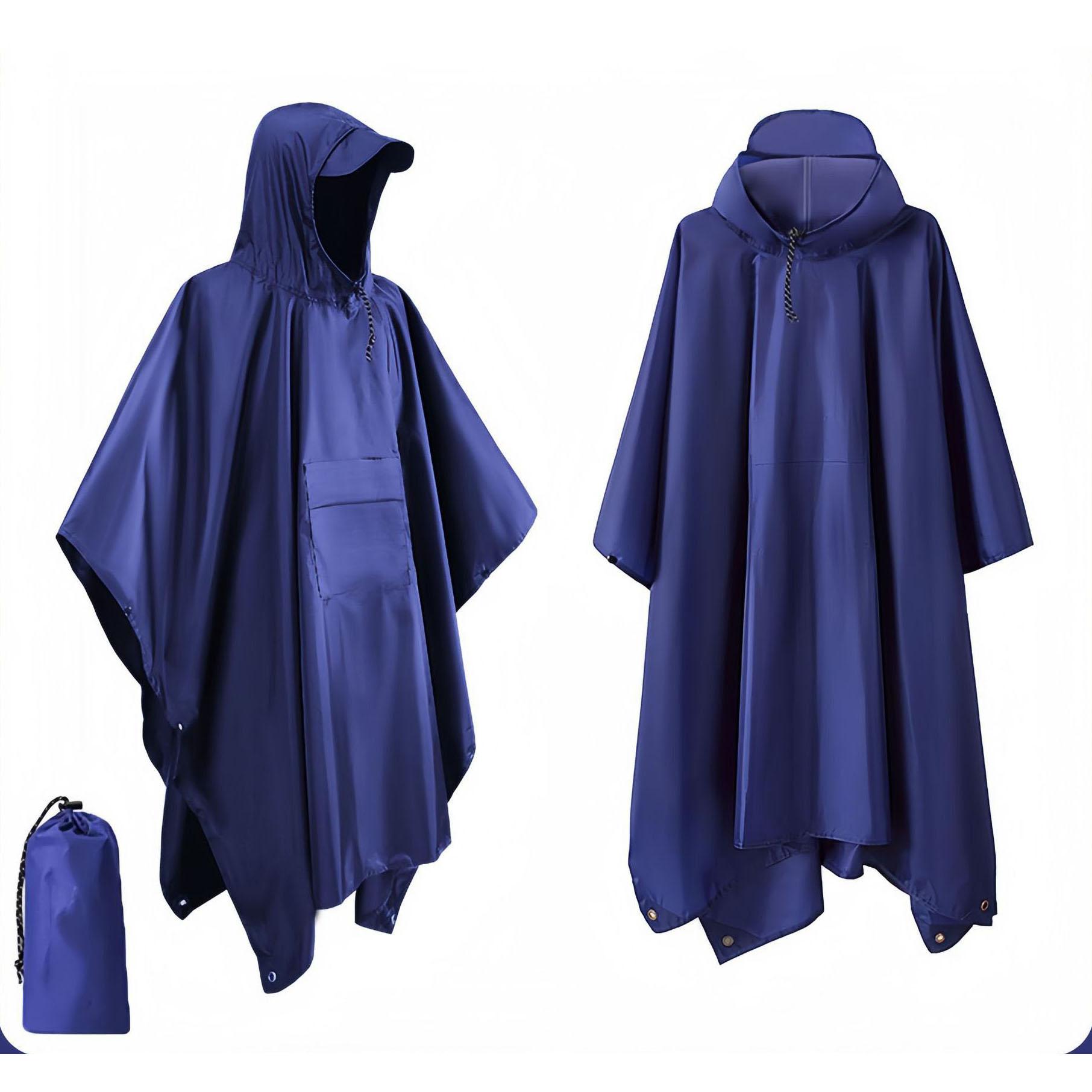 3-in-1 wasserdichter langer Regenmantel für Erwachsene, Damen und Herren, Regenmanteljacke mit Kapuze, Poncho für Outdoor-Wanderungen, Reisen, Angeln, Regenbekleidung One Size blau von Joom DACH