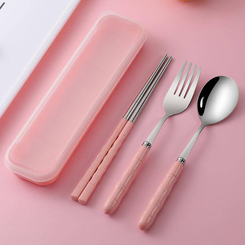 3 teile/satz Edelstahl Besteck Set Löffel Gabel Stäbchen Set Mit Box Fall Reise Bestecke Pink von Joom DACH
