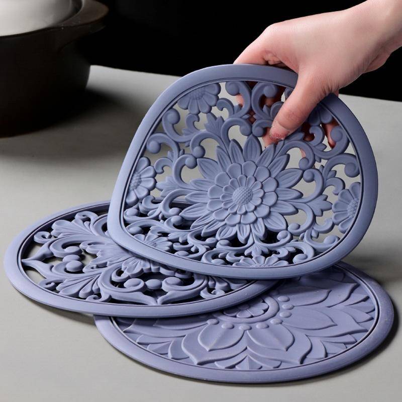 3 teile/satz Silikon Geschirr Matte Vintage Hohl Carving Silikon Pad Wärme-isolierte Schüssel Tasse Topf Tischset Home Decor Tabelle 16cm schwarz von Joom DACH