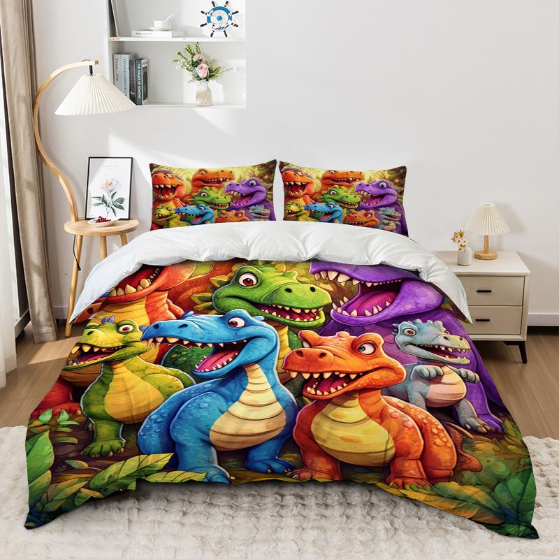 3-teilige Cartoon Bunte Dinosaurier Bettbezüge Bequeme Bettwäsche Stoff Weich Und Atmungsaktiv Inklud (Bettbezug* 1+Kissenbezüge*2) EUsingle135x200cm von Joom DACH