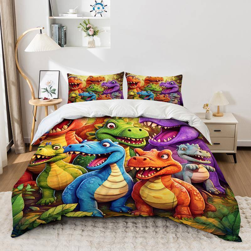 3-teilige Cartoon Bunte Dinosaurier Bettbezüge Bequeme Bettwäsche Stoff Weich Und Atmungsaktiv Inklud (Bettbezug* 1+Kissenbezüge*2) EUsingle135x200cm von Joom DACH