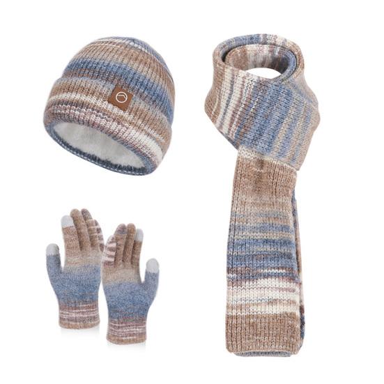 3-teiliges/Set Damen Wintermütze Schal Handschuhe Set Verdicktes Samtfutter kaffeebraun von Joom DACH