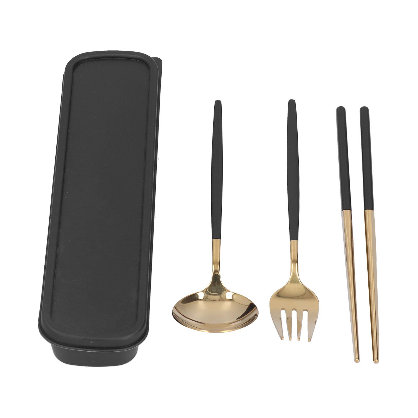 3-teiliges/Set Reisebesteck aus Edelstahl Tragbares Besteckset Essstäbchen Löffel Gabel für Outdoor von Joom DACH