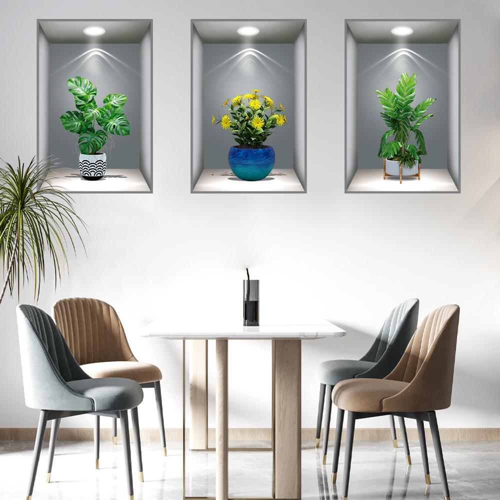 3-teiliges 3D-Wandaufkleber-Set mit Pflanzen und Blumen, DIY-Kronenglas-Aufkleber für Wohnzimmer, Schlafzimmer, Hochzeitsdeko, selbstklebende Kühlschrankaufkleber 48*72cm*3Pcs von Joom DACH