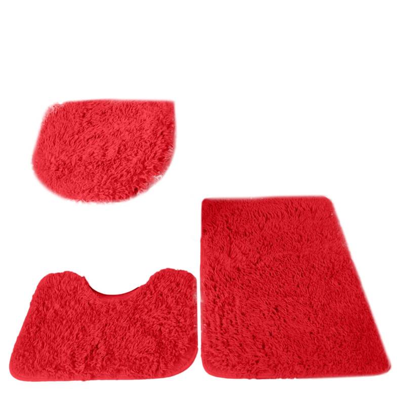 3-teiliges Badezimmer-Set, Teppich, Matte, WC-Deckelbezug, einfarbig, Badematten One Size rot 3-teiliges Badezimmer-Set, Teppich, Matte, WC-Deckelbezug, einfarbig, Badematten One Size rot von Joom DACH