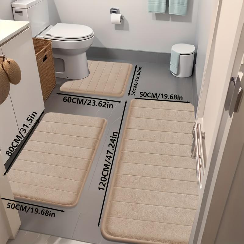 3-teiliges Badezimmermatten-Set aus Korallenvlies, rutschfest, saugfähig, U-förmiger Toilettenvorleger, waschbar, Fußmatten-Set, Badeteppich, Heimdekoration khaki von Joom DACH
