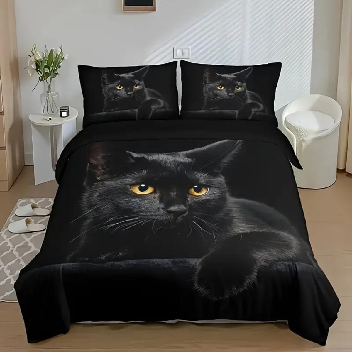 3-teiliges Cool Black Cat Digitaldruck Bettwäsche Geschenk oder Schlafzimmer, Zimmer 240x220cm UK King von Joom DACH