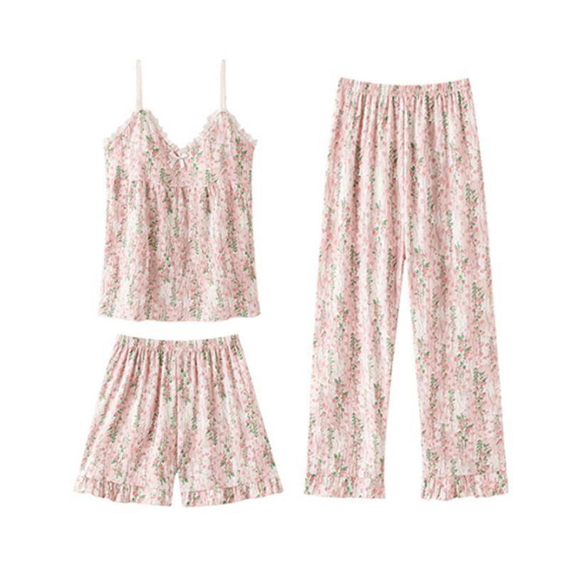 3-teiliges Damen Sommer V-Ausschnitt Pyjama Set Träger Ärmellos Shorts Hosen für Damen Retro Zerrissen Hauskleidung Kleidung XXL von Joom DACH