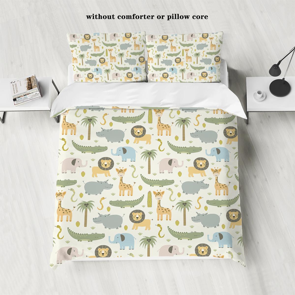 3-teiliges Daunen-Bettbezug-Set mit Cartoon-Dinosaurier-Löwen-Musterdruck (1 Bettbezug+2 Kissenbezüge, ohne Füllung) weiches Bettwäscheset 135x200cm-EU-Single von Joom DACH