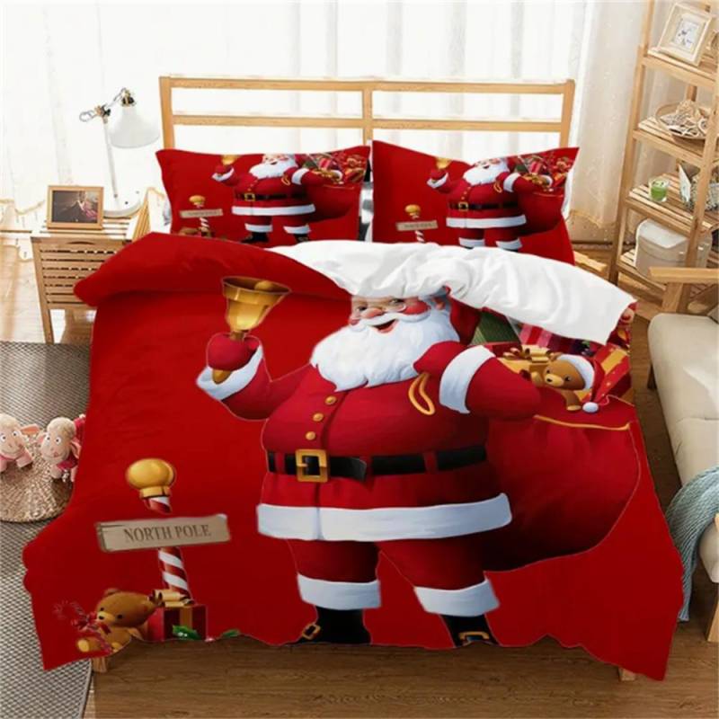 3-teiliges Frohe Weihnachten Mikrofaser Bettbezug-Set - Weihnachtsmann-Muster Bettwäsche für Schlafzimmer Gästezimmer - Weich, Hypoallergen EU Single 135x200cm von Joom DACH