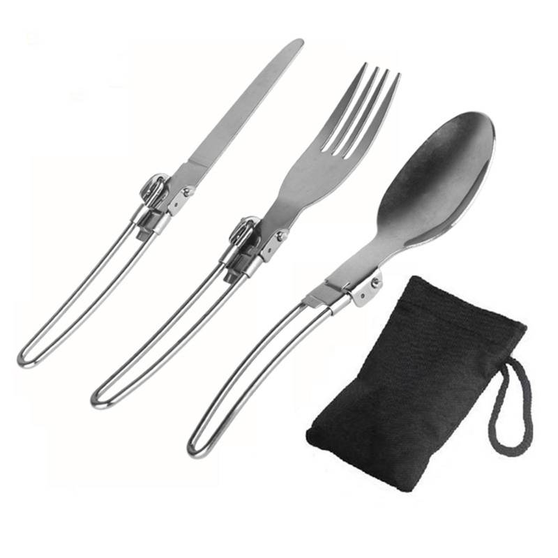 3-teiliges Klappmesser-Gabel-Löffel-Set, faltbares Besteck-Set, Edelstahl, Camping-Besteck-Set für silber von Joom DACH