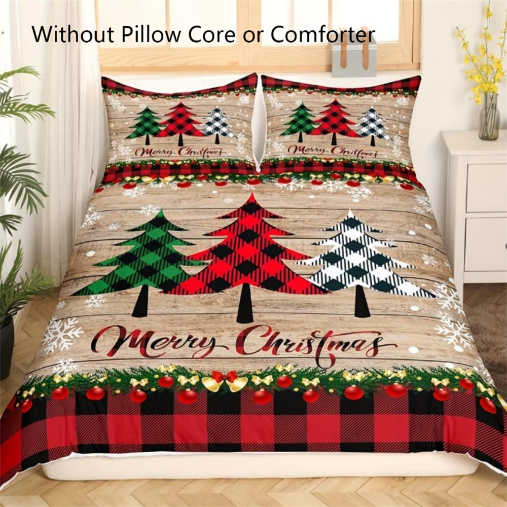 3-teiliges Mikrofaser-Bettbezug-Set mit fröhlichem Weihnachtsbaum-Muster - Weiche, atmungsaktive, hypoallergene Bettwäsche für Schlafzimmer und Gästezimmer EU Single 135x200cm von Joom DACH
