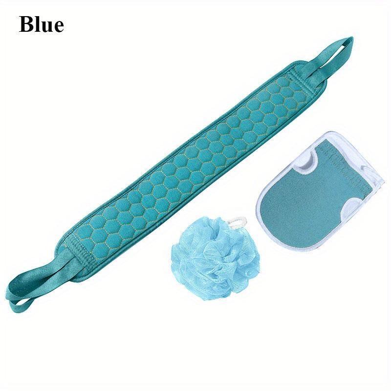 3-teiliges Peeling-Badetuch-Set, Peeling-Handschuhe, Badeblume, Rückenwäscher, Bad, Dusche, Luffa-Schwamm, Entferner abgestorbener Haut, Badezimmer-Zubehör blau von Joom DACH