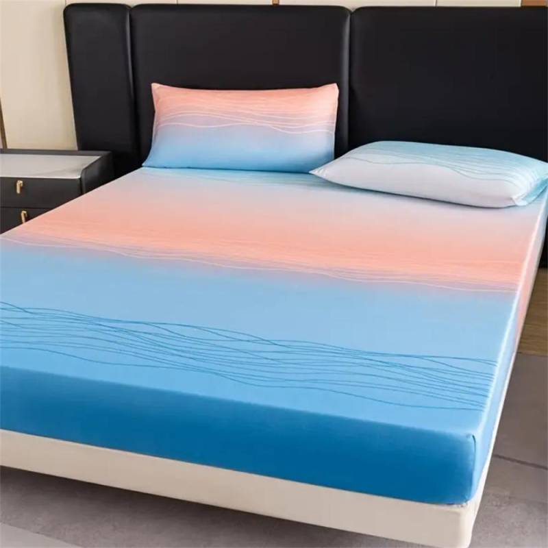 3-teiliges Polyester Spannbettlaken-Set - Weich, Atmungsaktiv, Farbverlauf Blaues Ozeanwellen-Design mit Tiefem Taschen 90x190x25cm 2pcs von Joom DACH