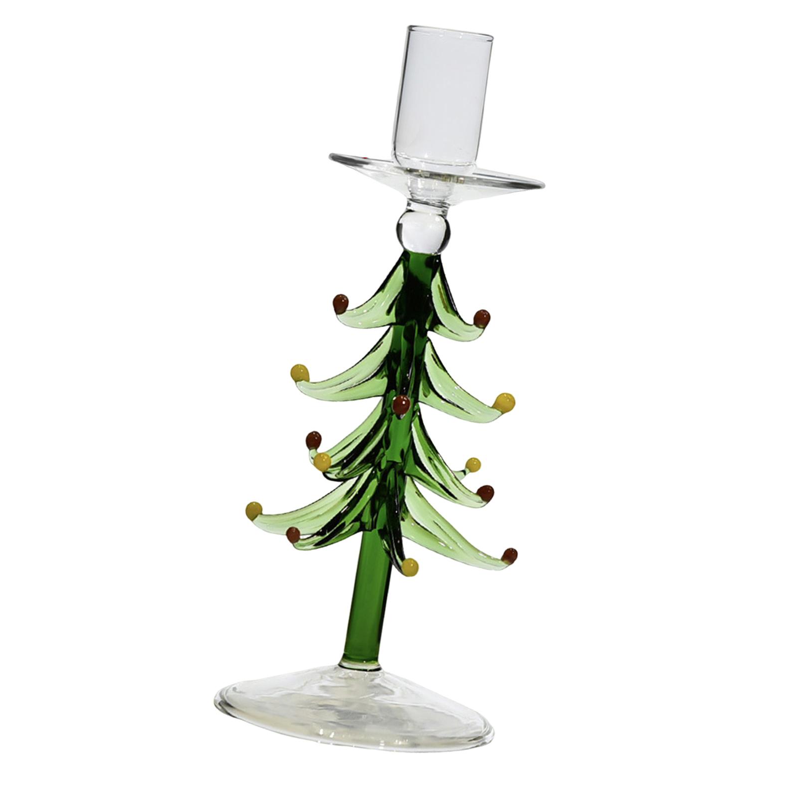 3-teiliges Set Glas-Kerzenhalter Weihnachtsbaum-Design Mundgeblasenes Borosilikat für Stabkerzen Stabiler Sockel Feiertagsdekoration L von Joom DACH