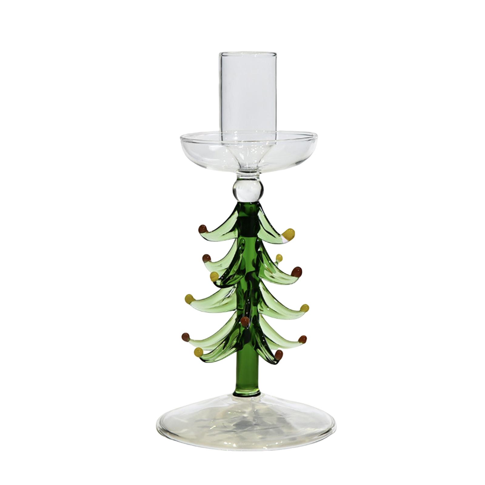 3-teiliges Set Glas-Kerzenhalter Weihnachtsbaum-Design Mundgeblasenes Borosilikat für Stabkerzen Stabiler Sockel Feiertagsdekoration M von Joom DACH