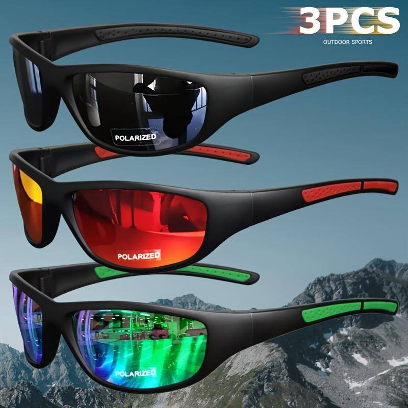 3-teiliges Set hochwertiger polarisierter Sport-Sonnenbrillen für Damen und Herren, Rundum-Nachtsichtbrille mit Farbwechsel, geeignet zum Autofahren 3 pairs black + red + green von Joom DACH