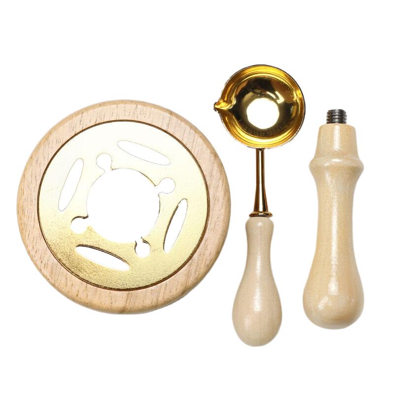 3-teiliges Wachssiegel-Stempel-Set, Lackofen, Massivholzofen, Feuerfarbe, Siegelzubehör, Wachslöffel, Siegelwachs, Schmelztiegel, Handwerk von Joom DACH