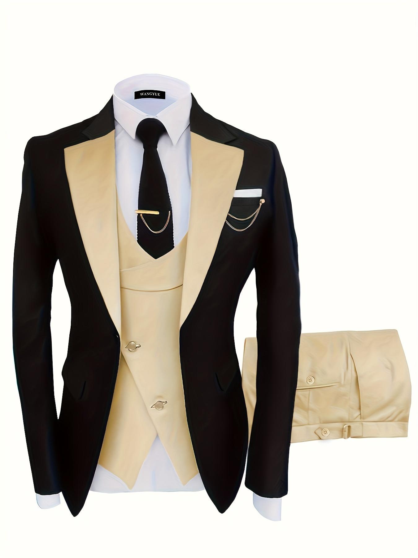 3-teiliges formelles Anzug-Set – Herrenjacke mit einem Knopf, Weste und Hose – für Business, Abendessen, Hochzeit und Party – perfektes Geschenk für Männer L champagner von Joom DACH