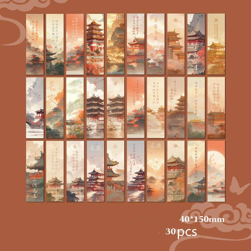 30 Blatt/Box Retro-Lesezeichen im chinesischen Stil, Anime-Vintage-ästhetische Blumenpalast-Lesezeichen für Bücher, Schönheits-Szenario-Lesezeichen 30pcs von Joom DACH