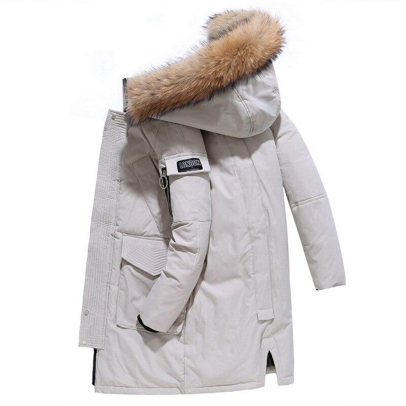 -30 Grad Winter-Daunenjacke für Herren, weiße Entendaunenjacke, modischer Mantel mit Kapuze und Pelzkragen, mittellang, dicker, warmer Daunenparka XXXL beige von Joom DACH