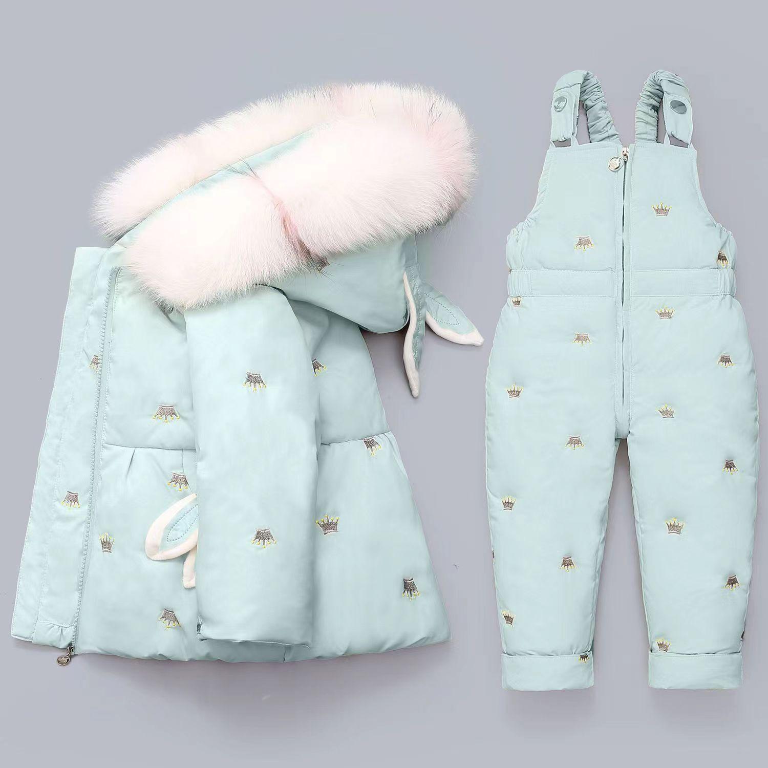 -30° Kinder Baby verdicken warme zweiteilige Anzüge Bedruckter lässiger Kapuzenmantel und weicher Overall 100 blau von Joom DACH