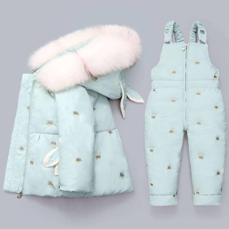 -30° Kinder Baby verdicken warme zweiteilige Anzüge Bedruckter lässiger Kapuzenmantel und weicher Overall 100 blau von Joom DACH