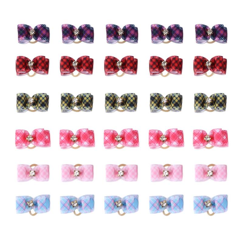 30 Stück Haustierpflege Schleife Hund Katze Gummiband Winzig Bunt Kariert Haustierzubehör von Joom DACH