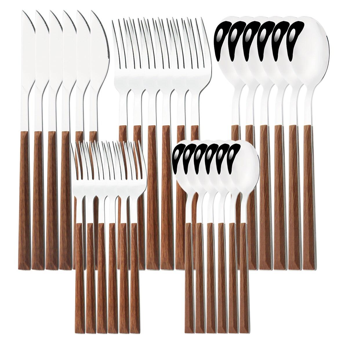 30 Stücke Nachahmung Holzgriff Geschirr Besteck Set Edelstahl Geschirr Messer Gabel Löffel Besteck Westlichen Besteck schwarz von Joom DACH