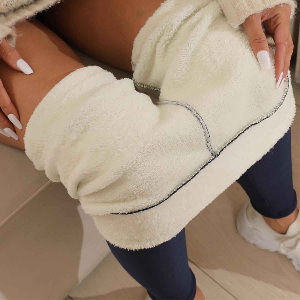 300-390g Verdickte Lammwolle Leggings mit zusätzlichem Fleece, Damen Oberbekleidung, Bleistifthose mit schmalen Beinen, Hohe Taille, Slim Fit und Warme Hose XXXL von Joom DACH